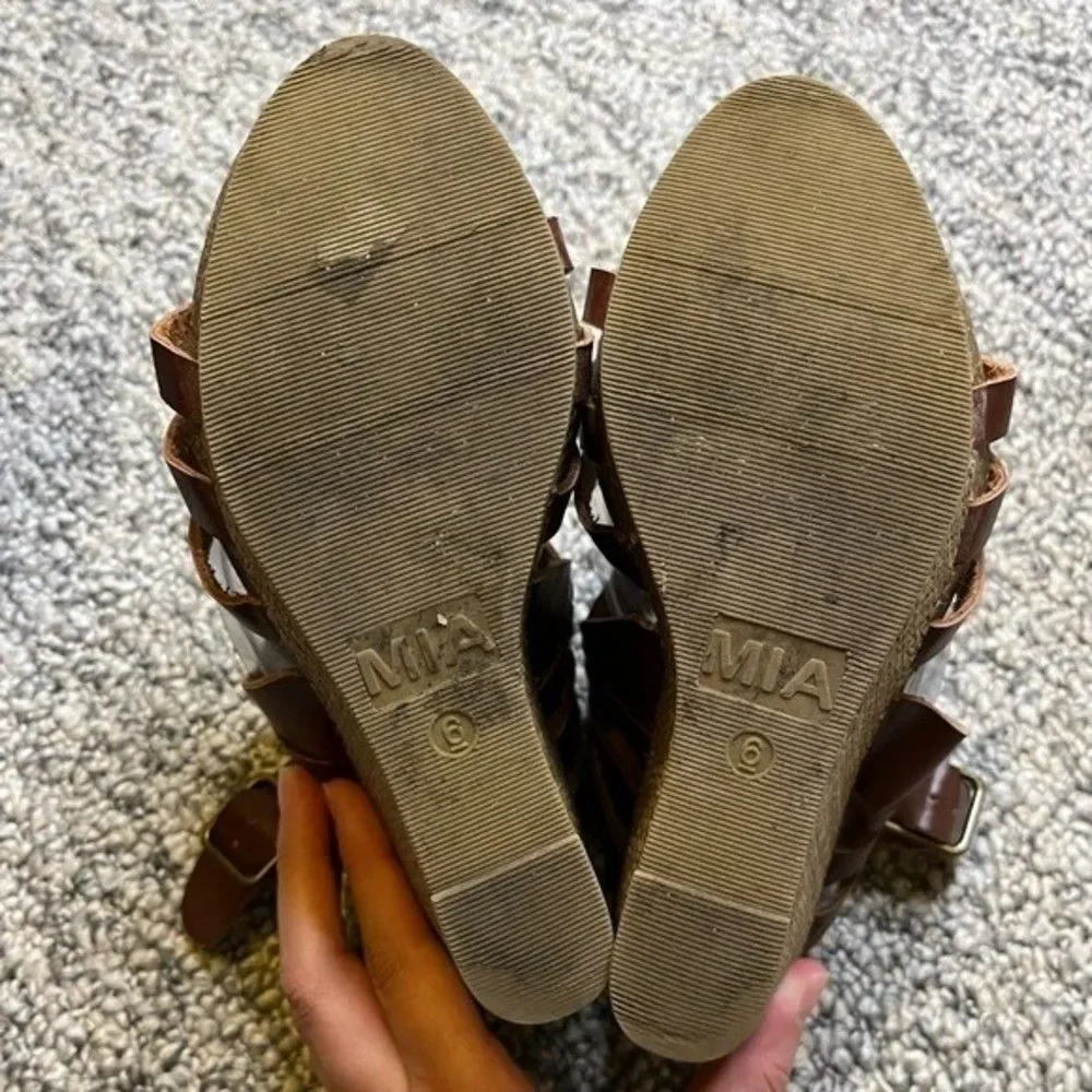 MIA Brown Platform Espadrille Wedge Sandals Size 6